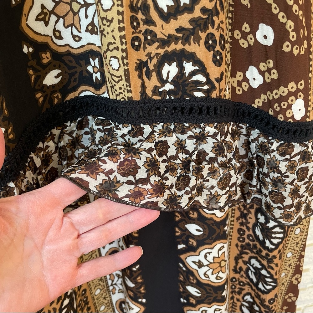 Raffaela D’Angelo Tiered Maxi Dress Size S Brown Boho Coastal Cowgirl Beach - Picture 6 of 16